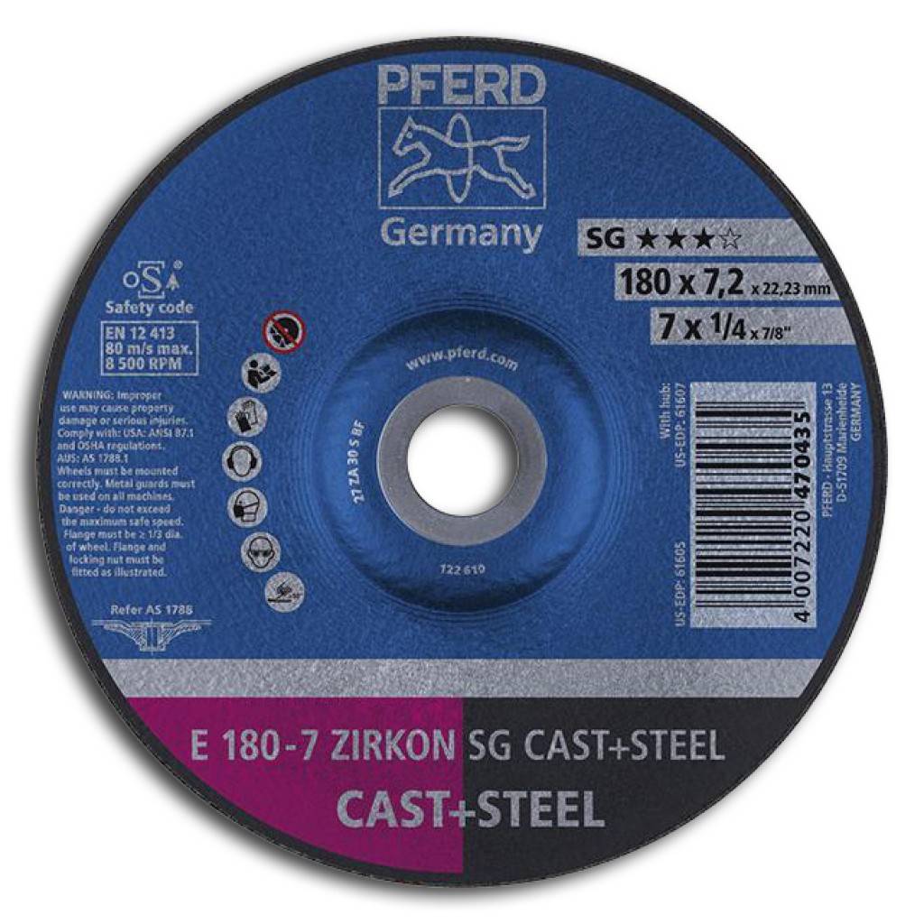 Schruppscheibe für die Stahl- und GussbearbeitungZIRKON SG CAST STEELAusführung Zirkonkorund Z und Spezialkorund A, hart, mit faserstoffverstärkte