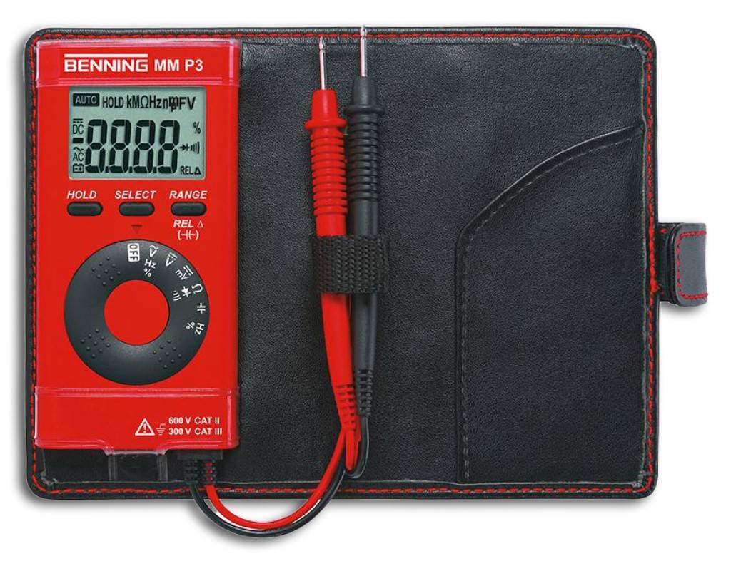 Digital-Multimeter MM P3AusführungKleines und handliches Multimeter im Pocketformat. 132 x 86 x 19 mm, nur 130 g inkl. Zubehör. Überlastschutz in
