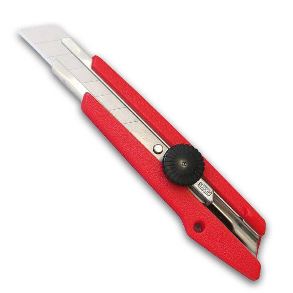 Cuttermesser mit FeststellradAusführung Kunststoffgehäuse mit Metall-Klingenführung Fixierung der Klinge durch Feststellrad Lieferung mit