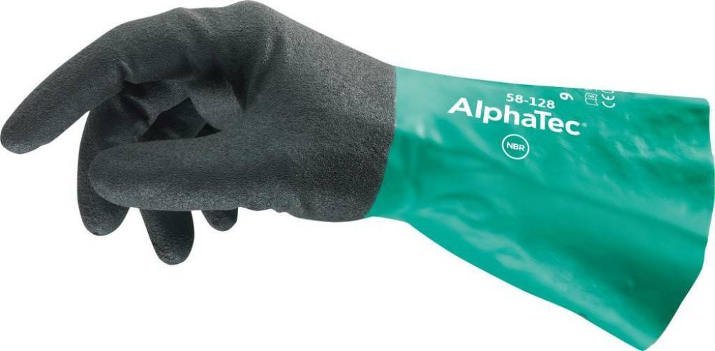 Chemikalienschutzhandschuh AlphaTec 58-128Zulassung/Norm EN 374, EN 388Eigenschaften Bewegungsfreiheit und Tastsensibilität Präzises Greifen v