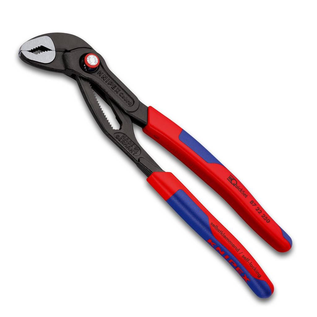 87 22 250 KNIPEX Cobra QuickSetGanz öffnen, zuschieben, zupacken Zusätzliche Schnelleinstellung an das Werkstück durch Zuschieben. Verbindet das be