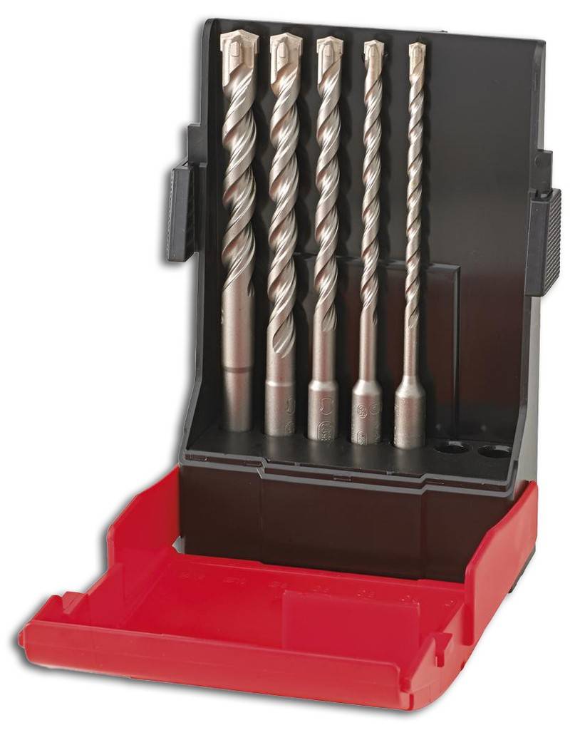 SDS-plus-Hammerbohrer-SatzAusführung Mit 4 Schneiden mit SDS-plus-Aufnahmeschaft, ruhiger Bohrerlauf und effektiver Bohrmehlabtransport durch