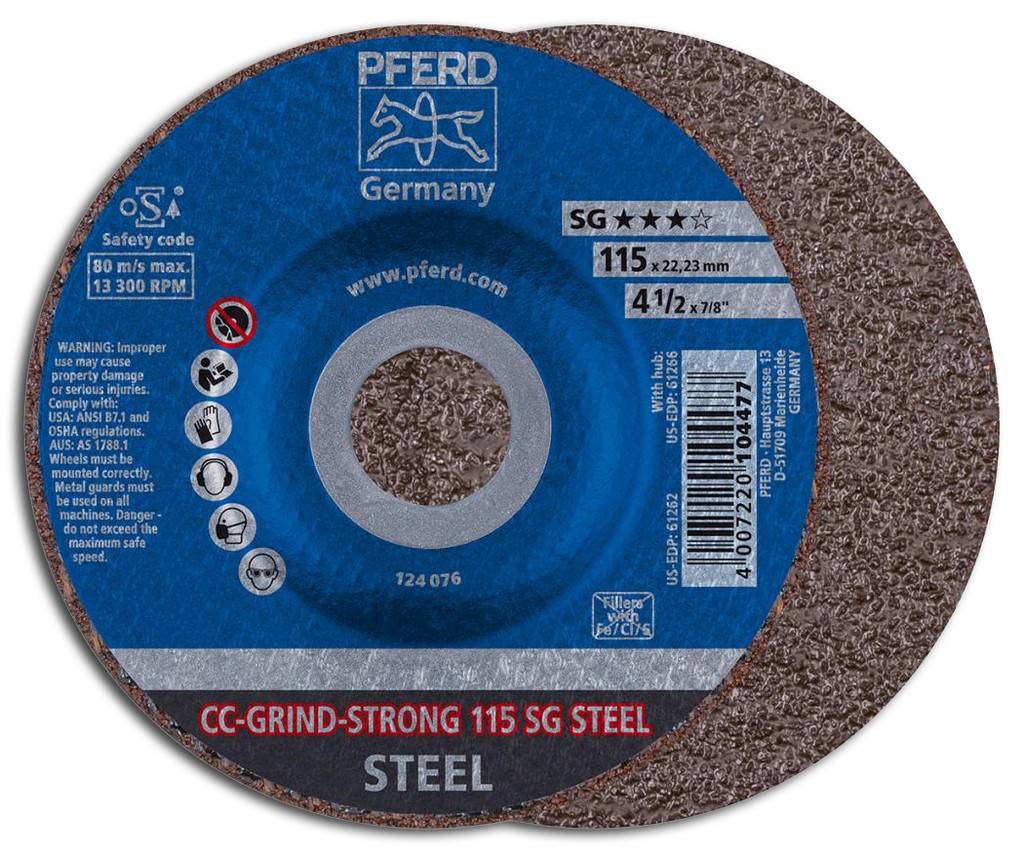Schleifscheibe für die Stahl- und ZunderbearbeitungCC-GRIND-STRONG SG STEELAusführung Kunstharzgebundene Korundstreuung Z mit mitschleifendem Glasge