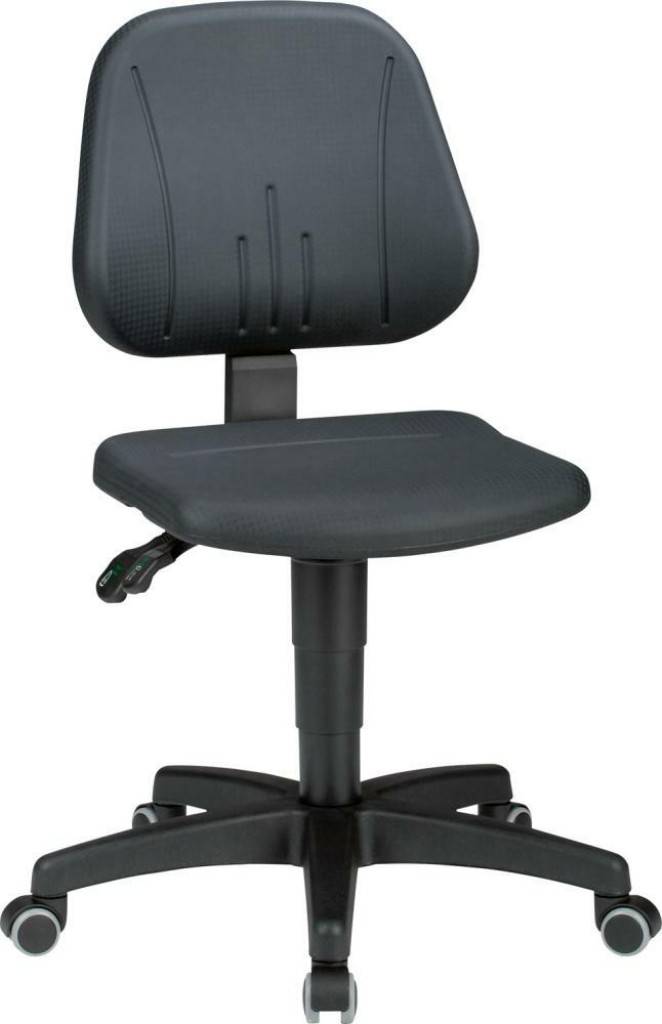 Arbeitsstuhl Modell Unitec 2 Untergestell kippsicheres Kunststoff-Fußkreuz, schwarz Mit lastabhängig gebremsten Doppel-Laufrollen für harte B