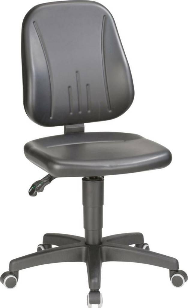 Arbeitsstuhl Modell Unitec 2 Untergestell kippsicheres Kunststoff-Fußkreuz, schwarz Mit lastabhängig gebremsten Doppel-Laufrollen für harte B