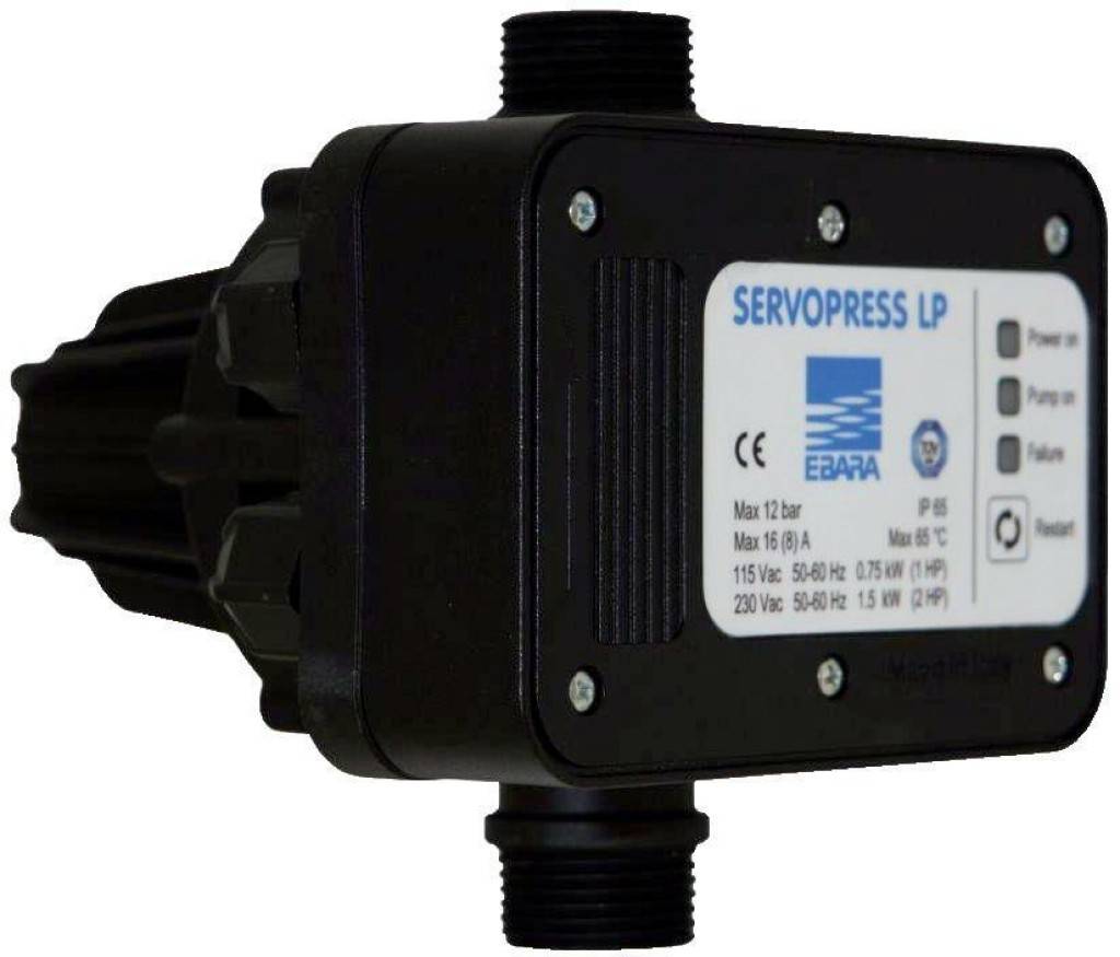 Druckschalter mit Trockenlauf SERVOPRESSVollautomatisches Ein- und Ausschalten der PumpeAutomatisches Abschalten von Pumpen bei