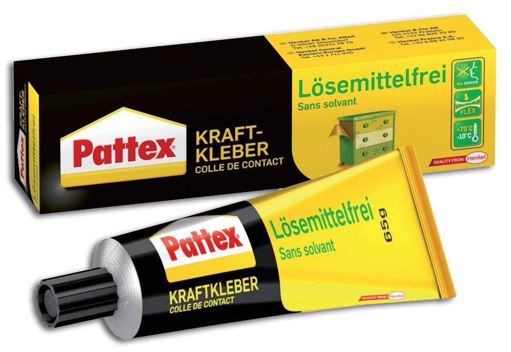 Pattex Kraftkleber lösungsmittelfreiEigenschaften Frei von Cyclohexan, Lösungsmittelfrei, geruchsneutral Auf Basis einer Polymerdispersion fü
