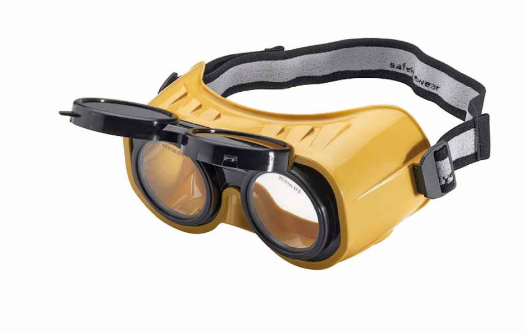 ProduktbeschreibungDie Schutzbrille besteht aus Weichplastik. hochklappbar auch für Brillenträger geeignet farblose, splitterfreie 50 mm Gl