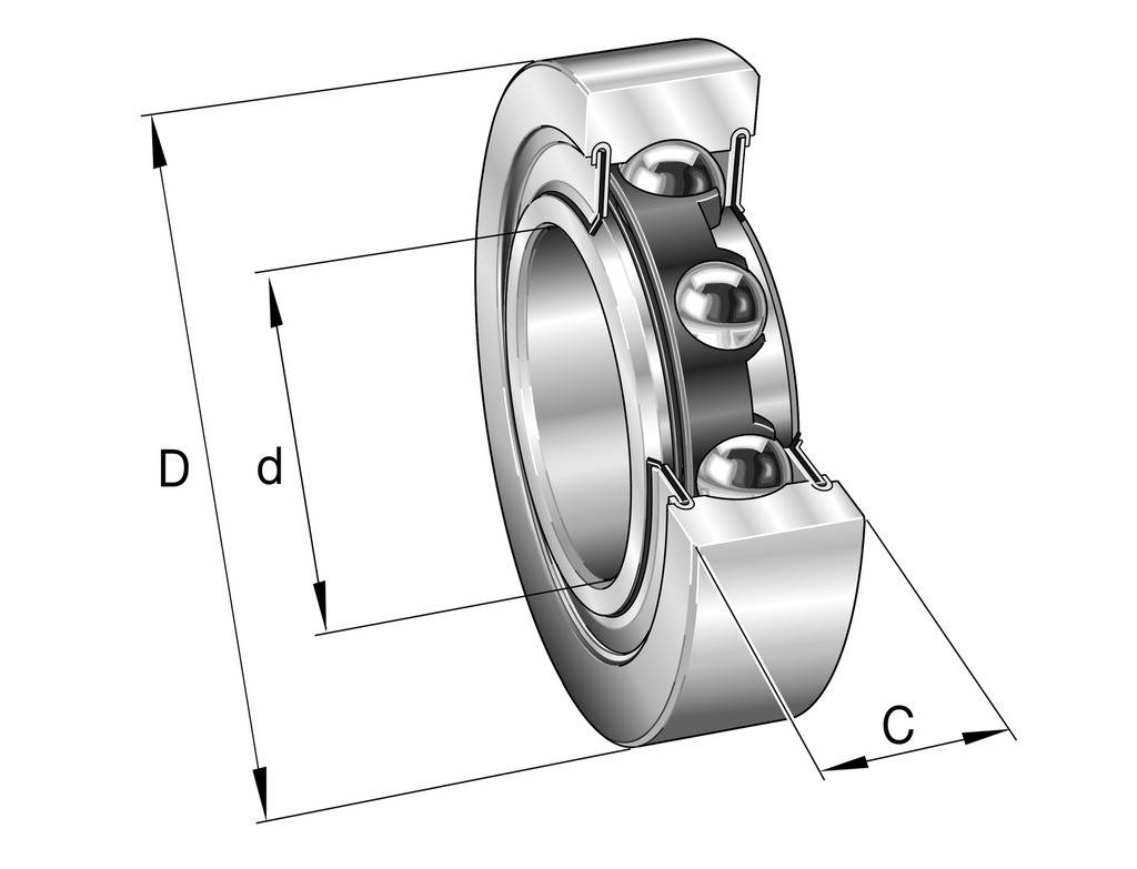 Laufrolle, LR50/8-2RSR, INALaufrollen LR50, zweireihig, beidseitig abgedichtetballige MantelflächeAbmessungen d 8 mm D 24 mm C 11 mmMöglich