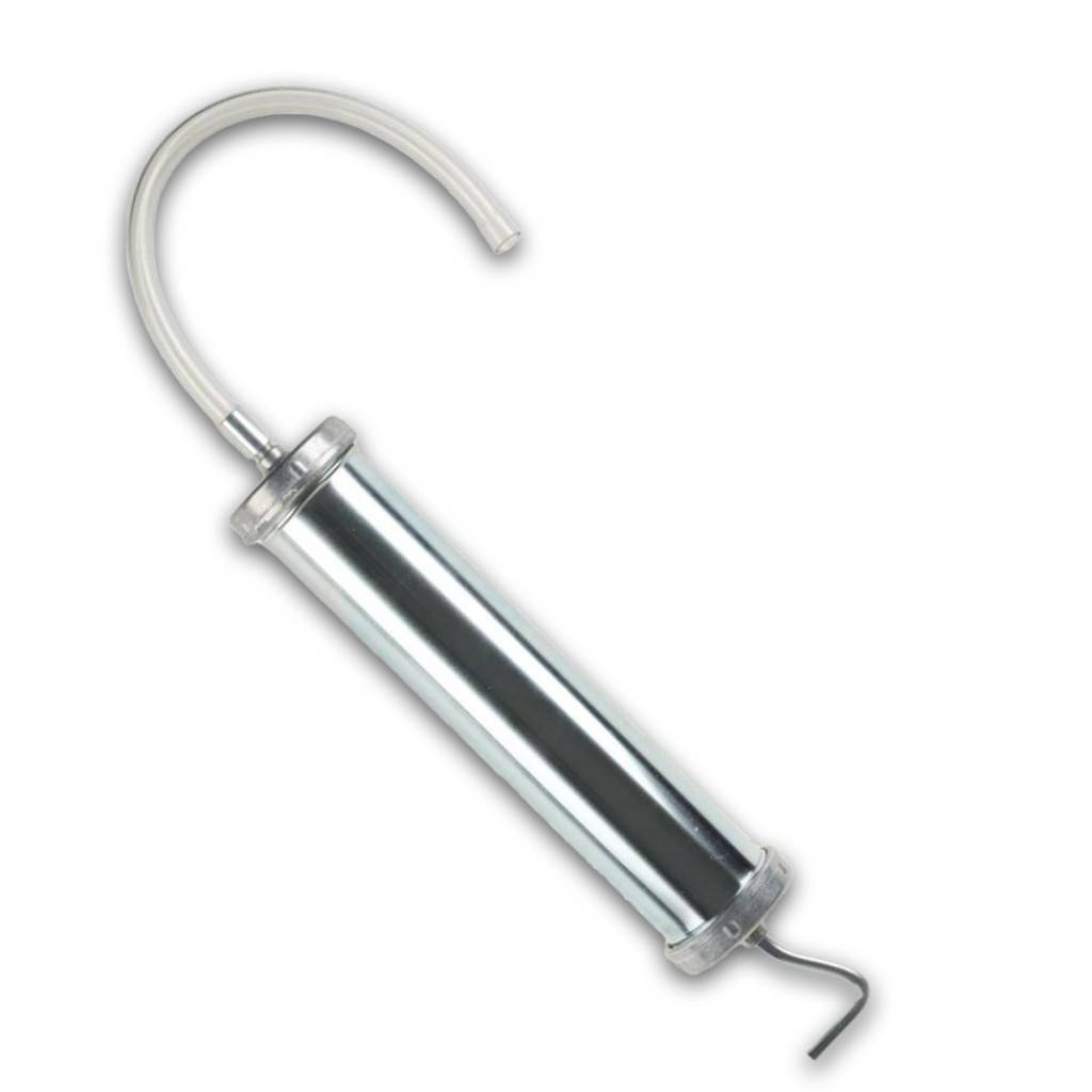 Saug- und DruckspritzeAusführung Aus Stahl, verzinkt, mit Zinkdeckel Lieferung mit transparentem PVC-Flexschlauch 350 mmAnwendung Für Öle