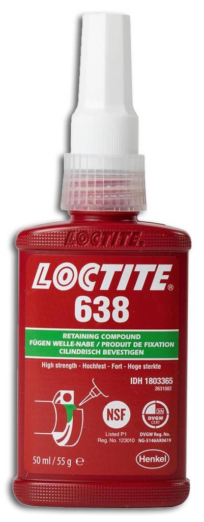 Loctite 638 Buchsen- und LagerbefestigungEigenschaften Härtet unter Luftabschluss zwischen enganliegenden Metallflächen aus Verhindert selbst