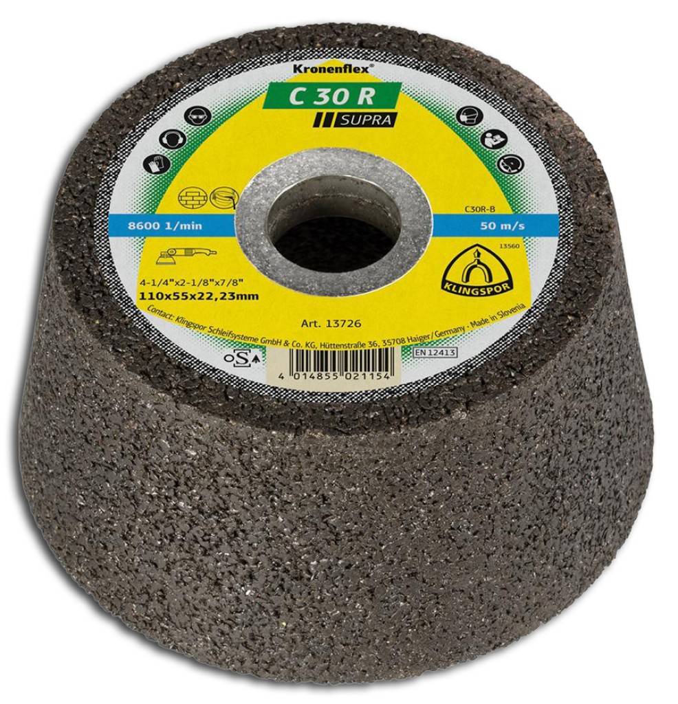 C 30 R Schleiftopf, 110 x 55 x 22,23 mm gekröpftVorteile Einsatz auf Flächen und Kanten - Optimal für Stein und mineralische Werkstoffe durch schar