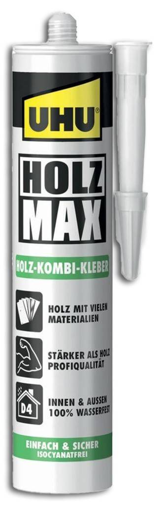 UHU HOLZ MAXHolz-Kombi-Kleber basierend auf UHU Polymer-TechnologieInnovative FormelVerklebt Holz mit vielen MaterialienStärker als Holz Profiqualit