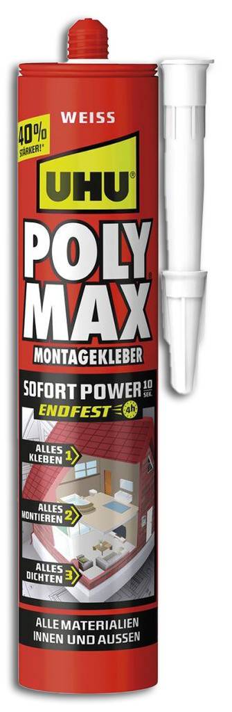 UHU POLY MAX HIGH GRIP EXPRESSFür Anwendungen im Innen- und AußenbereichFür alle Materialien und OberflächenSehr hohe AnfangshaftungSehr hohe Endf