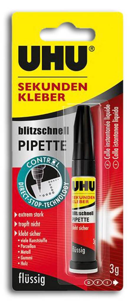 UHU SEKUNDENKLEBER blitzschnell Pipette CONTROL flüssigFlüssiger Sekundenkleber extrem starkFeine Dosierspitze zum punktgenauen DosierenFließt in