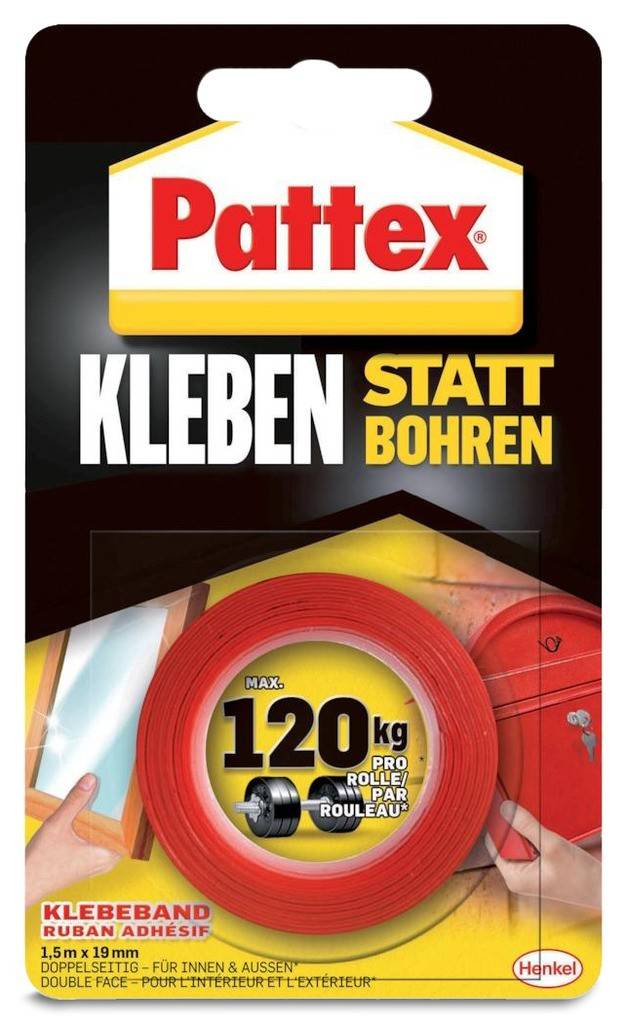 Pattex Kleben statt Bohren Klebeband Super starke Klebkraft bis zu 120 kg pro Rolle Für einfache und schnelle Befestigungen im Innen- und Auße