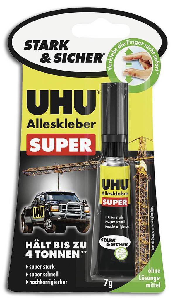 UHU ALLESKLEBER SUPER Strong SafeSuper starkes, schnelles und sicheres KlebenNachkorrigierbar, verklebt die Finger nicht sofortHält Vibrationen und