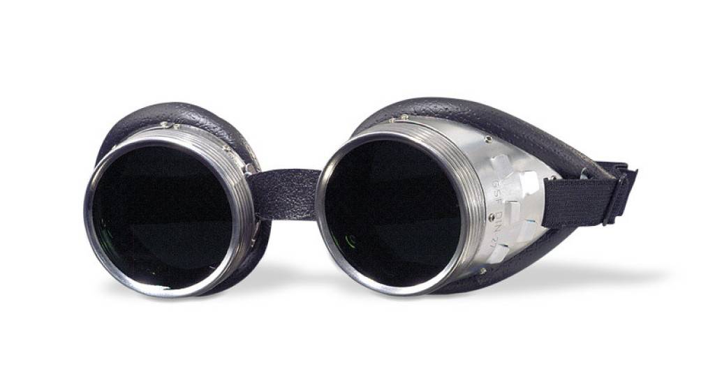 Schraubringbrille Ausführung LUXSchraubringbrille Ausführung LUX aus vernickeltem Eisenblech, mit Lederwulstpolster, leichter Glasaustausch durch Sc