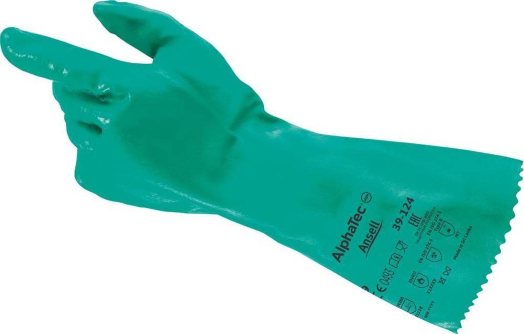 Chemikalienschutzhandschuh AlphaTec 39-122Zulassung/Norm EN 3882003, EN 3882016, EN ISO 374-12016 Type B, EN ISO 374-52016, EN 4202003 A12009, EN