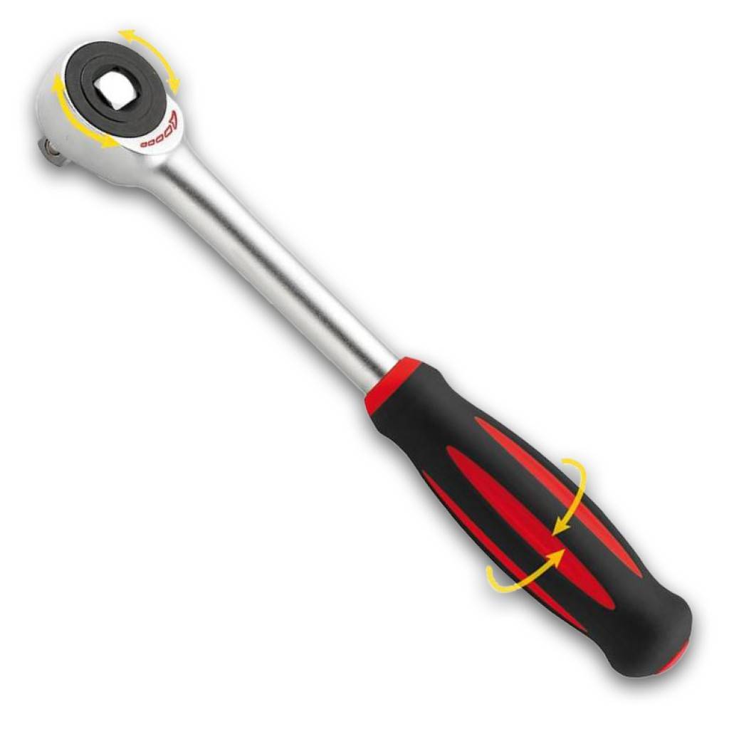Durchsteck-Drehgriffknarre 1/4AusführungDIN 3122 D 6,3 ISO 3315, aus Chrom-Vanadium-Stahl, verchromt, mit rundem Kopf, unverlierbarem Durchsteckvier
