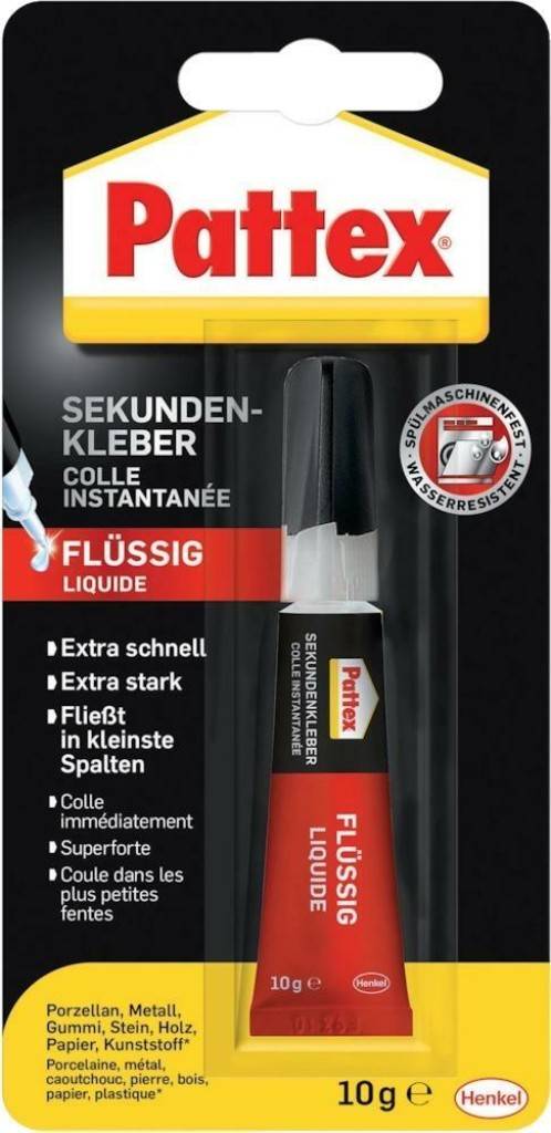 Pattex Sekundenkleber Classic flüssigCyanacrylat-Klebstoff in einer StandardtubeKlebt unterschiedlichste Materialien, wie z. B. Porzellan, Keramik