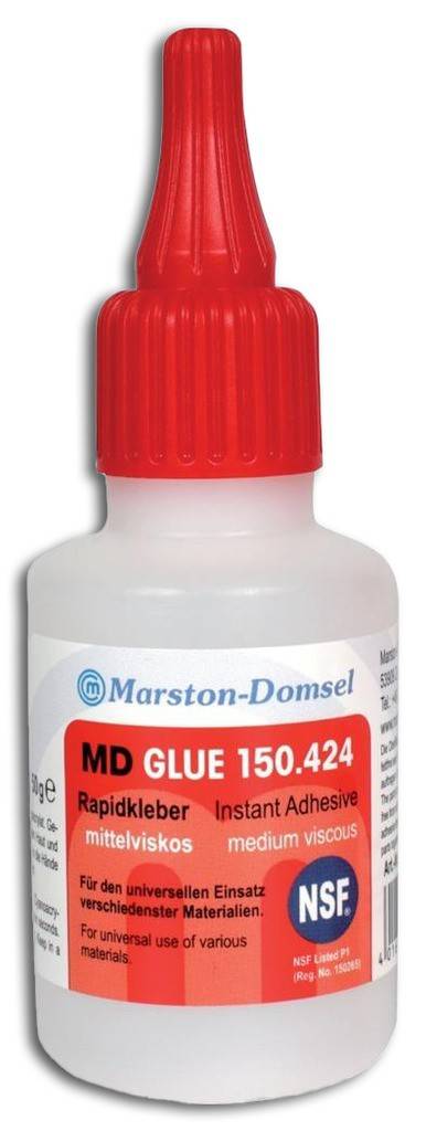 MD-GLUE Sekundenkleber 150.424Eigenschaften Mittelviskos Rapidkleber Verschiedene Materialien NSF Listed P1 Reg. No. 150265 In praktisc