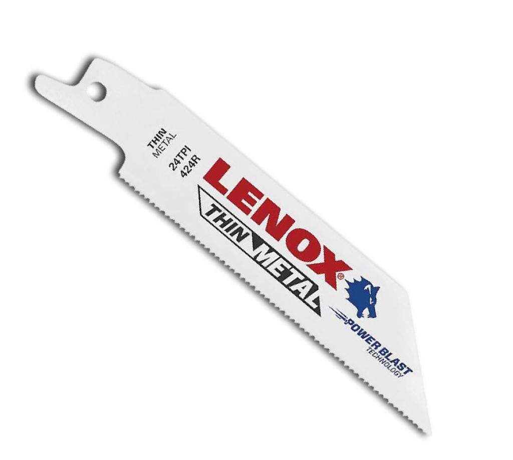 Sägeblatt für Reciprosäge zum Schneiden von dünnem Metall, Marke Lenox Thin Metal, 24 TPI, 424R, mit Power Blast Technology für Langlebigkeit.