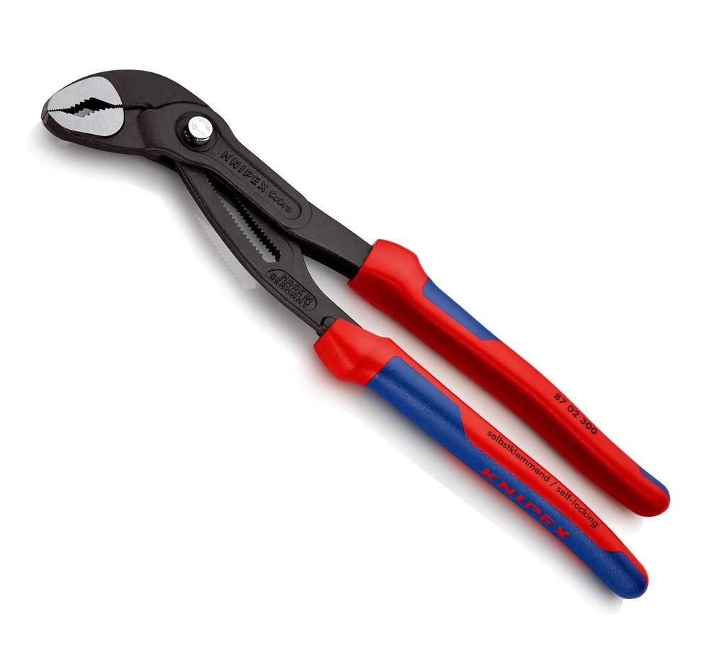 87 02 180 KNIPEX CobraEinstellung per Knopfdruck direkt am Werkstück. Feinverstellung für optimale Anpassung an verschiedene Werkstückgrößen und