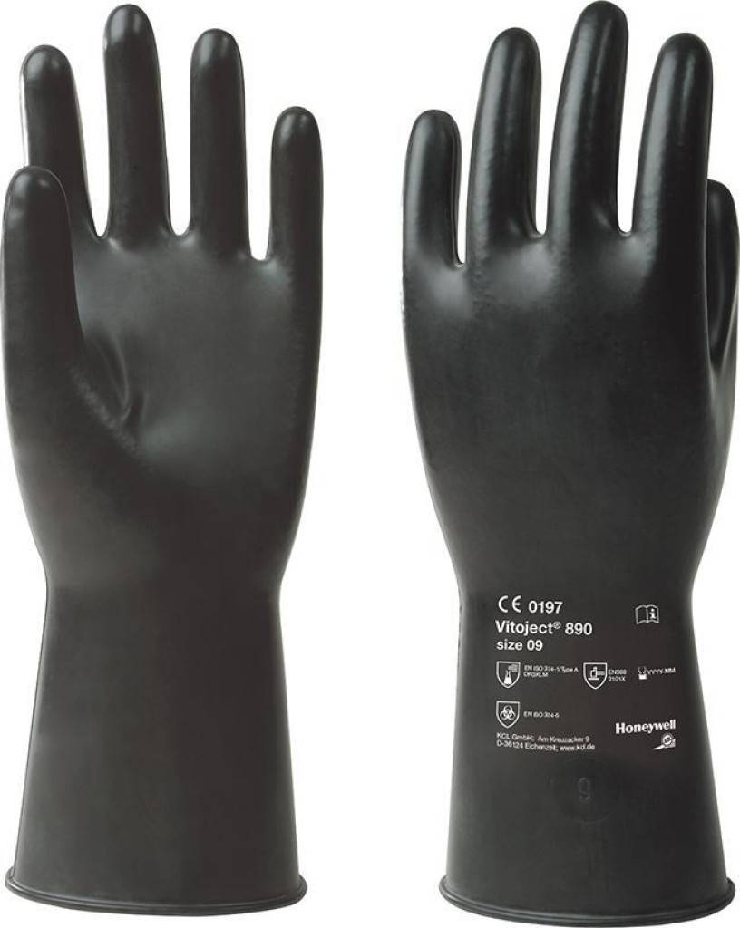 Handschuh Vitoject 890Zulassung/NormEN 3882016, EN 374-52016 mit VirusAusführung Sehr guter Schutz vor extrem aggressiven Chemikalien Lösemitt