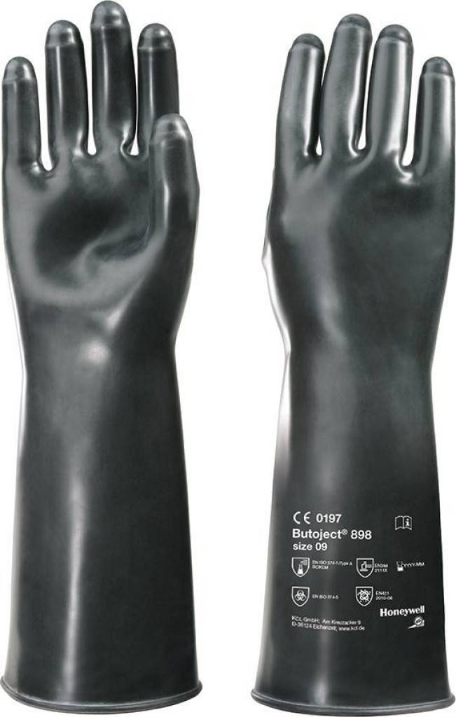 Chemikalienschutzhandschuh Butoject 898Zulassung/Norm EN 3882016, EN 374, EN 421, 374-5 mit Virus, erfüllt die Anforderungen der EN 163502014-07 für