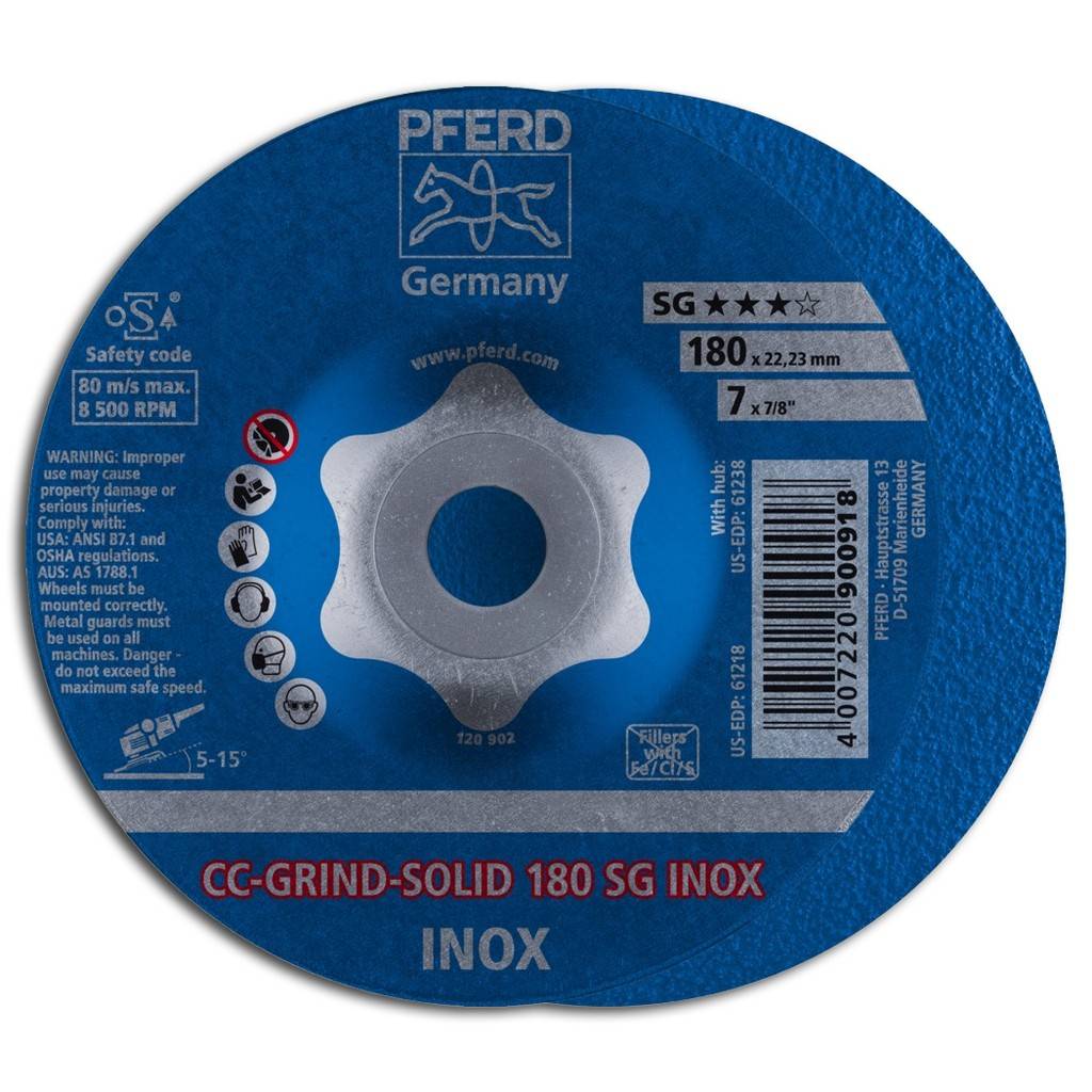 Schleifscheibe CC-GRIND-SOLID SG INOX für die EdelstahlbearbeitungAusführungKeramikkorn CO auf zerreißfestem, starkem Glasgewebeträger, gleichmä