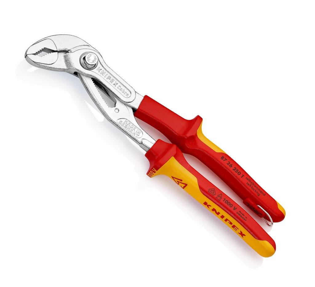 87 26 250 T KNIPEX Cobra VDEEinstellung durch Anschieben direkt ans Werkstück schnelle, sichere und bequeme Handhabung. Feinverstellung ermöglicht