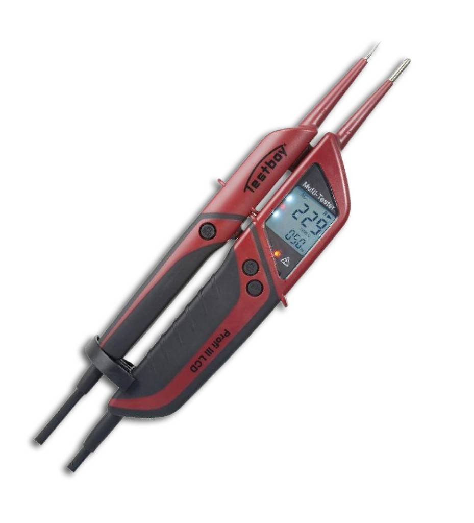 Spannungstester Profi III LCD Gehäuse aus schlag- und bruchfestem Kunststoff, mit gummierter Grifffläche Große, beleuchtete LCD-Anzeige Zw