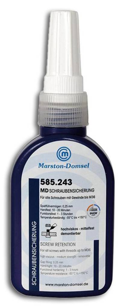 MD-Schraubensicherung 585.243Eigenschaften Mittelfest - hochviskos Vibrationsbeständig Einkomponentig - sauber und einfach aufzutragen F