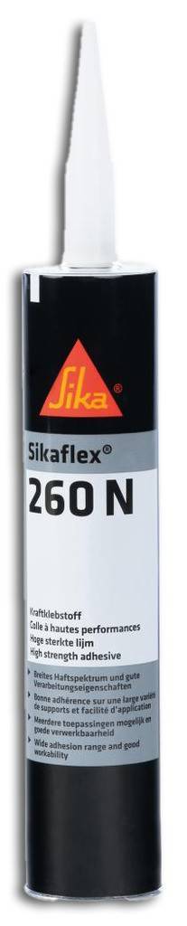 SikaflexH-260NProduktbeschreibung Der vielseitig einsetzbare Kraftklebstoff 1-K Polyurethan Härtet mit Luftfeuchtigkeit aus Für dynamisc