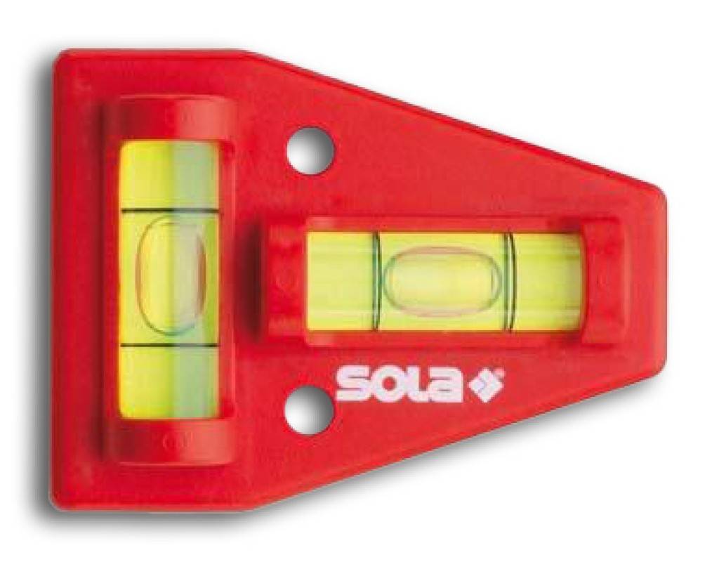 Kreuz-Wasserwaage K 5Ausführung ABS-Kunststoff. Bruchfeste Acrylglas-Röhrenlibellen auf Grundplatte einjustiert. Mit 2 Horizontallibellen. 2-Achs-Ni