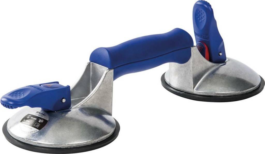 2-Kopf-Saugheber Veribor blue line, Modell BO 602.40 BL2-Kopf-AluminiumVakuumsicherheitsanzeigeGeeignet für Glas, Stein, Holz und strukturiertes