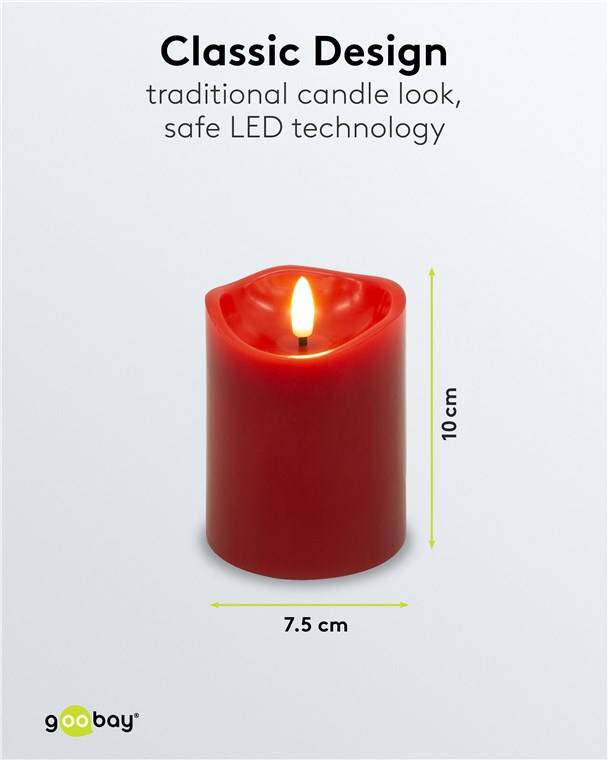 Goobay 4er-Set LED-Echtwachskerzen, rot - mit Timerfunktion und 3D-Flammenkegel, batteriebetrieben, warmweiß (2700 K)