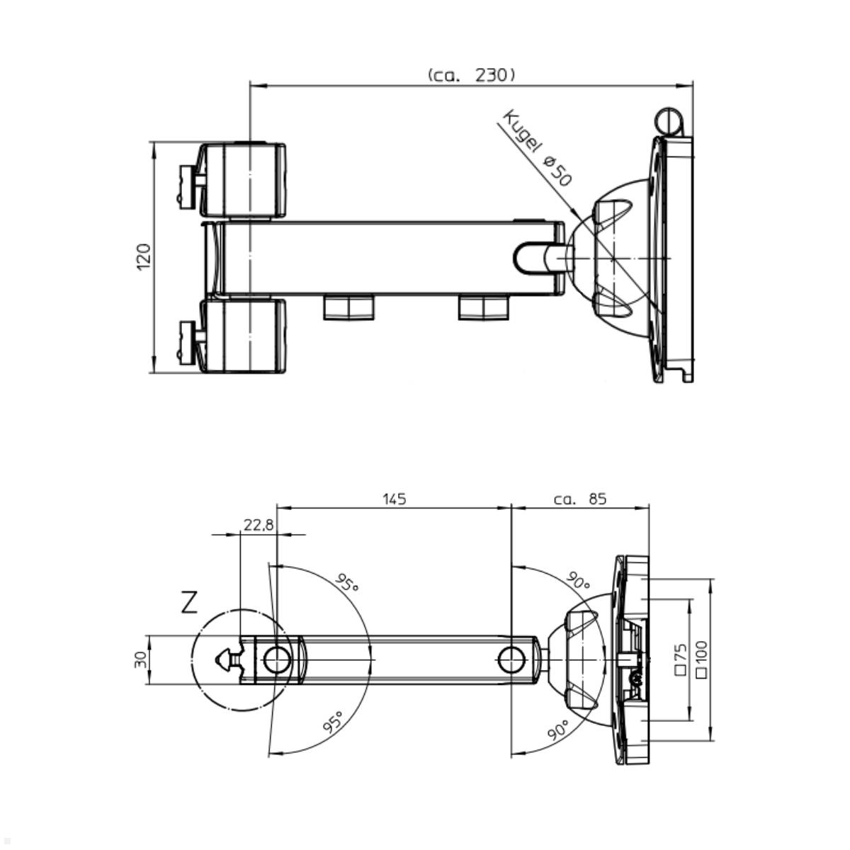 Novus TFC Tragarm 145mm Monitorhalter für Alu-Profil (969+1039+000)