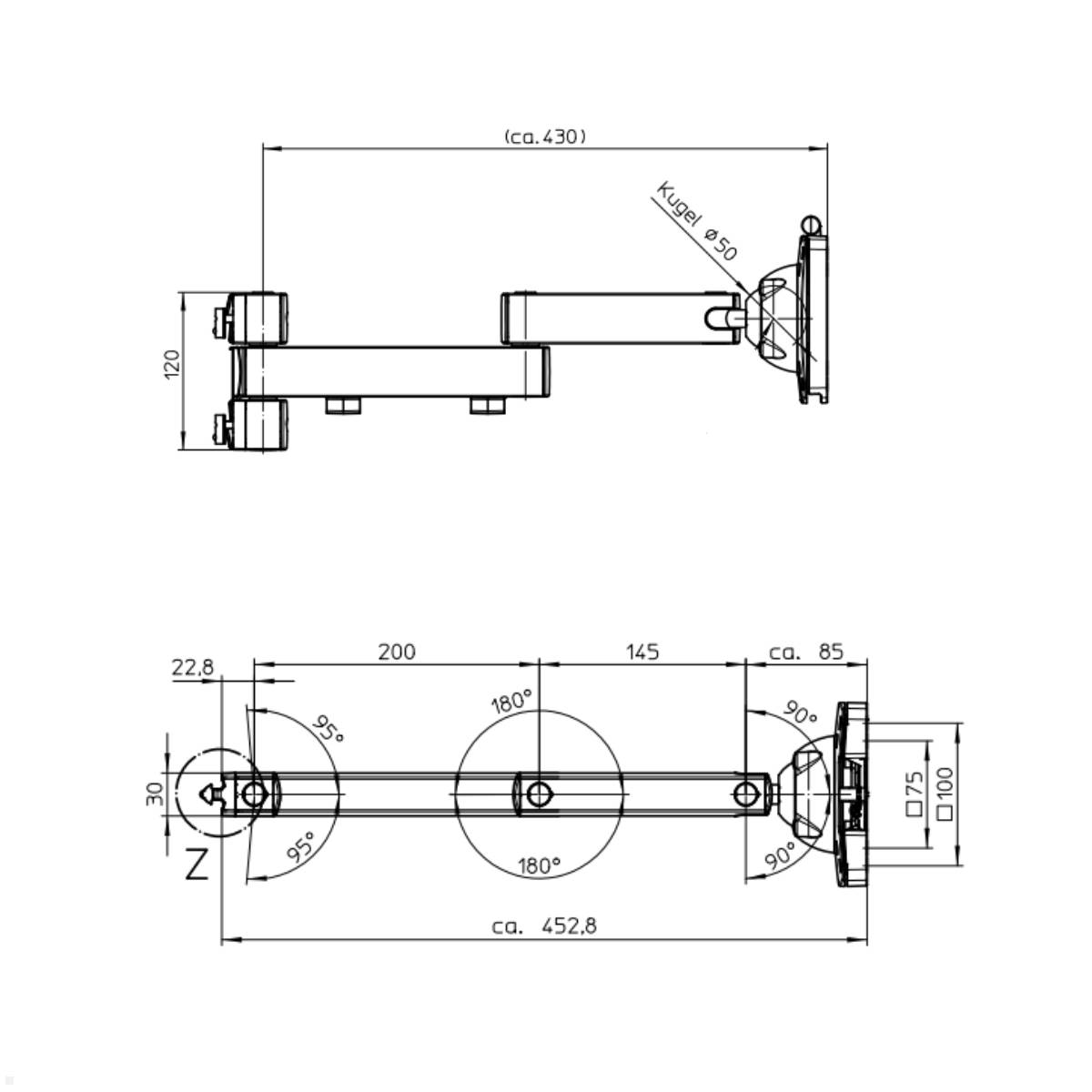 Novus TFC Faltarm 450 mm Monitorhalter für Alu-Profil (969+2039+000)