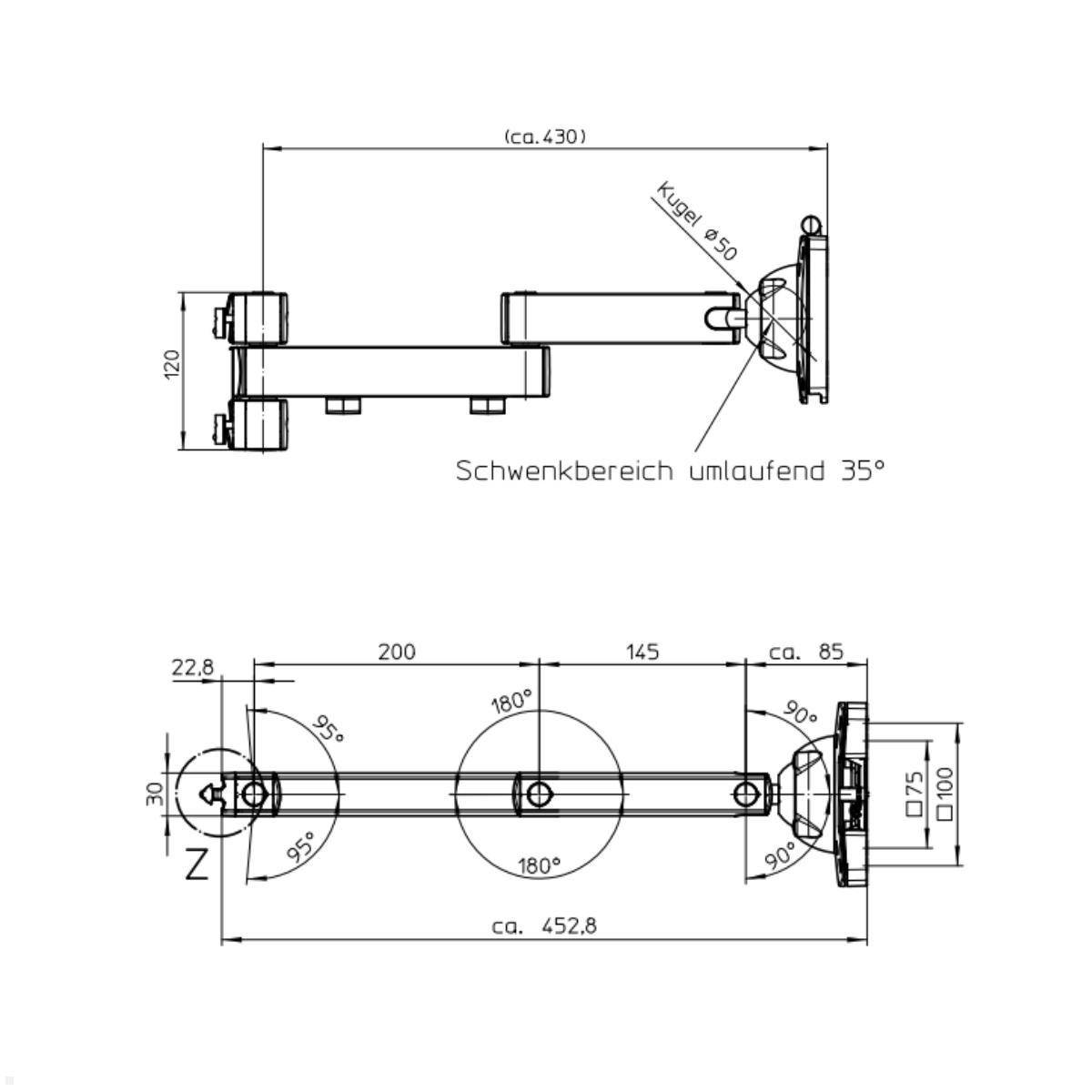 Novus TFC Monitorhalter für Alu-Profil Faltarm 450 mm (969+2039+000)