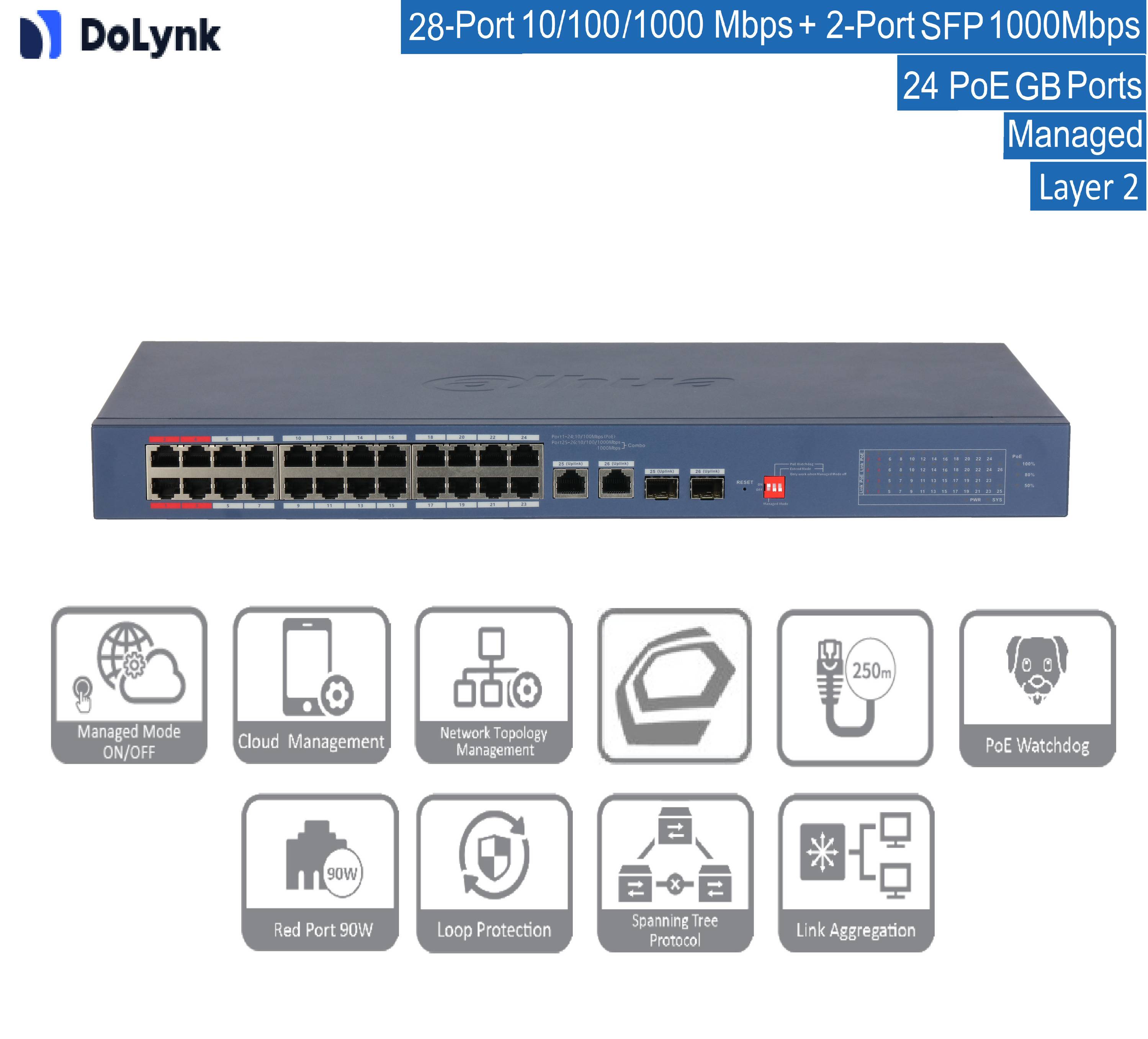 Dahua - CS4228-24GT-375-V2 - Switch - 24 PoE-GB, 28 Port Cloud PoE Gigabit Switch | 24 PoE Ethernet Port 10/100/1000 Mb