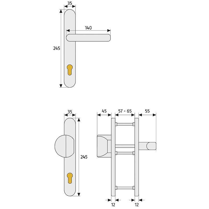 Abus SRG92 ZS F1 Schutzbeschlag DG, aluminium, Drückergarnitur für Rahmentüren- Modell: SRG 92 | Farbe: F1 (Alu) | Mit