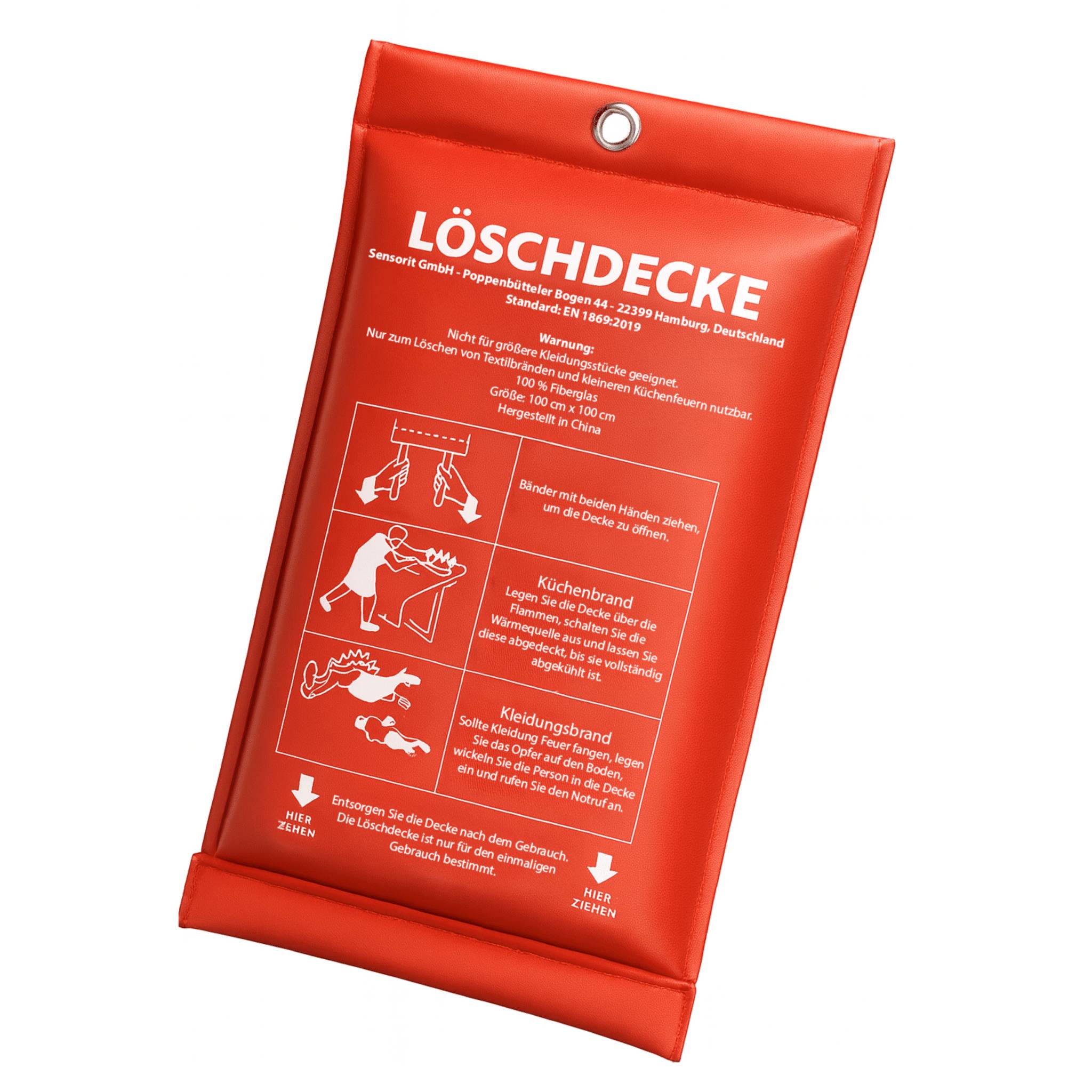 Löschdecke 100 x 100 cm, Feuerlöschdecke Brandschutzdecke Küche Fettbrände Auto Kamin uvm.