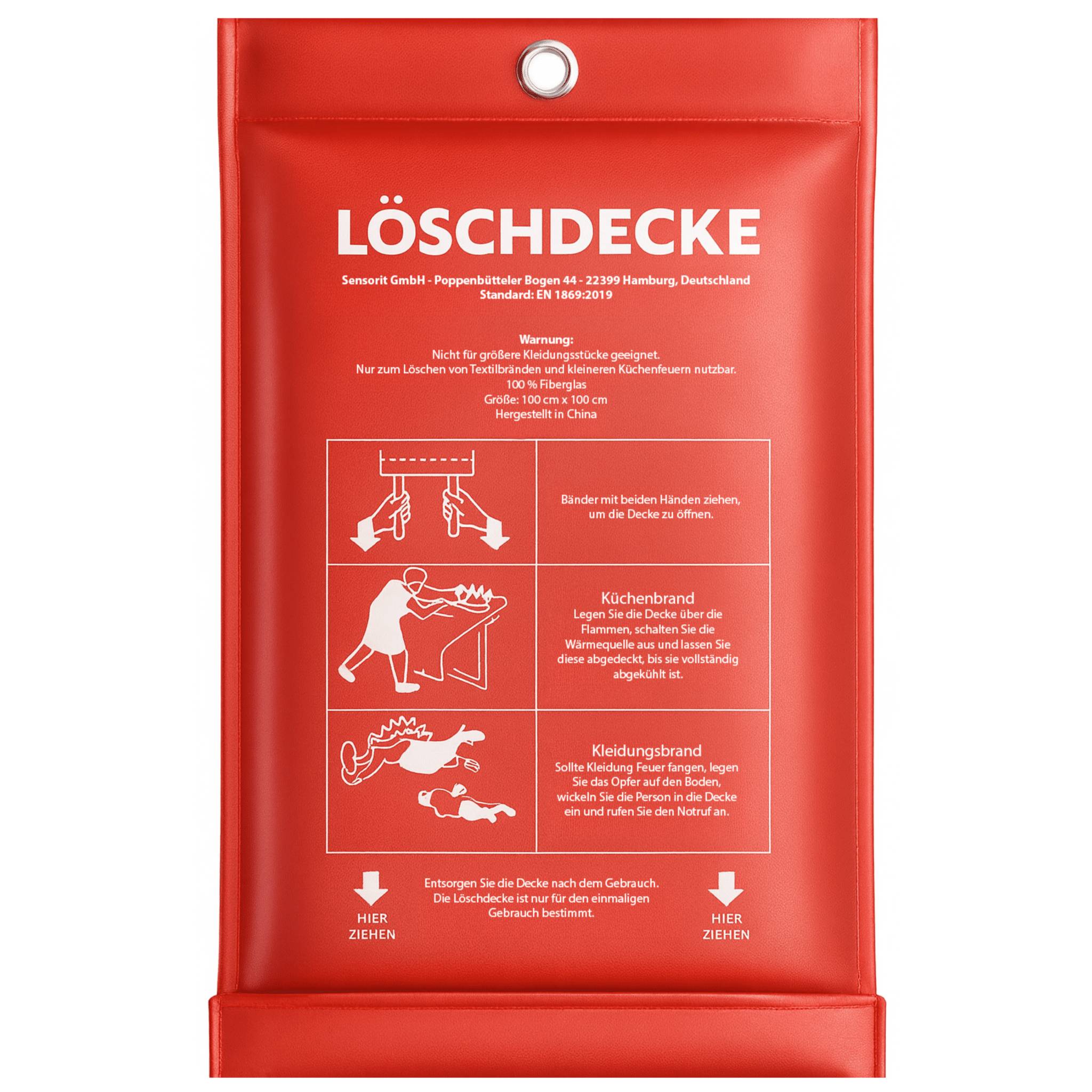 Löschdecke 100 x 100 cm, Feuerlöschdecke Brandschutzdecke Küche Fettbrände Auto Kamin uvm.