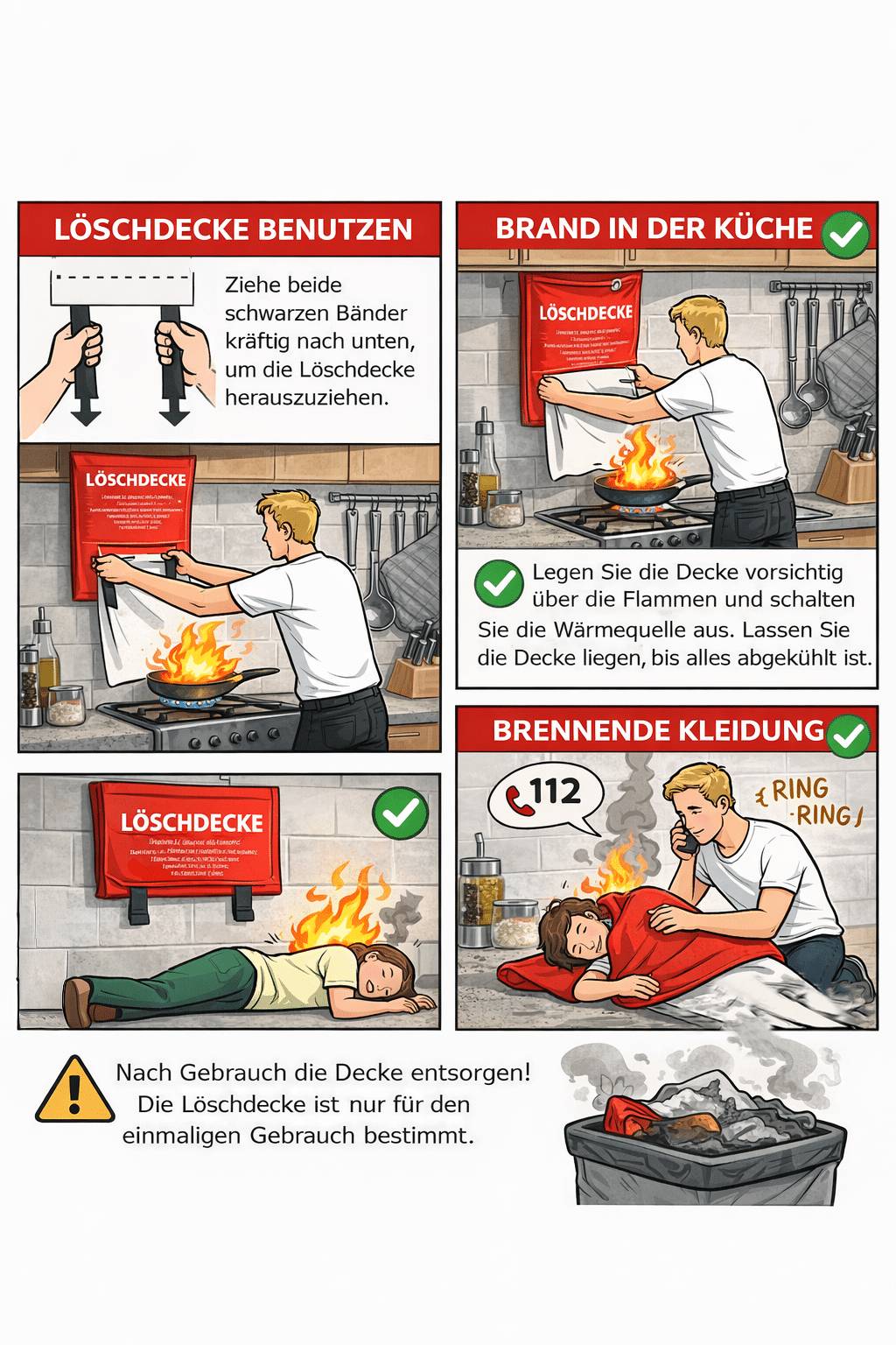 Löschdecke 100 x 100 cm, Feuerlöschdecke Brandschutzdecke Küche Fettbrände Auto Kamin uvm.