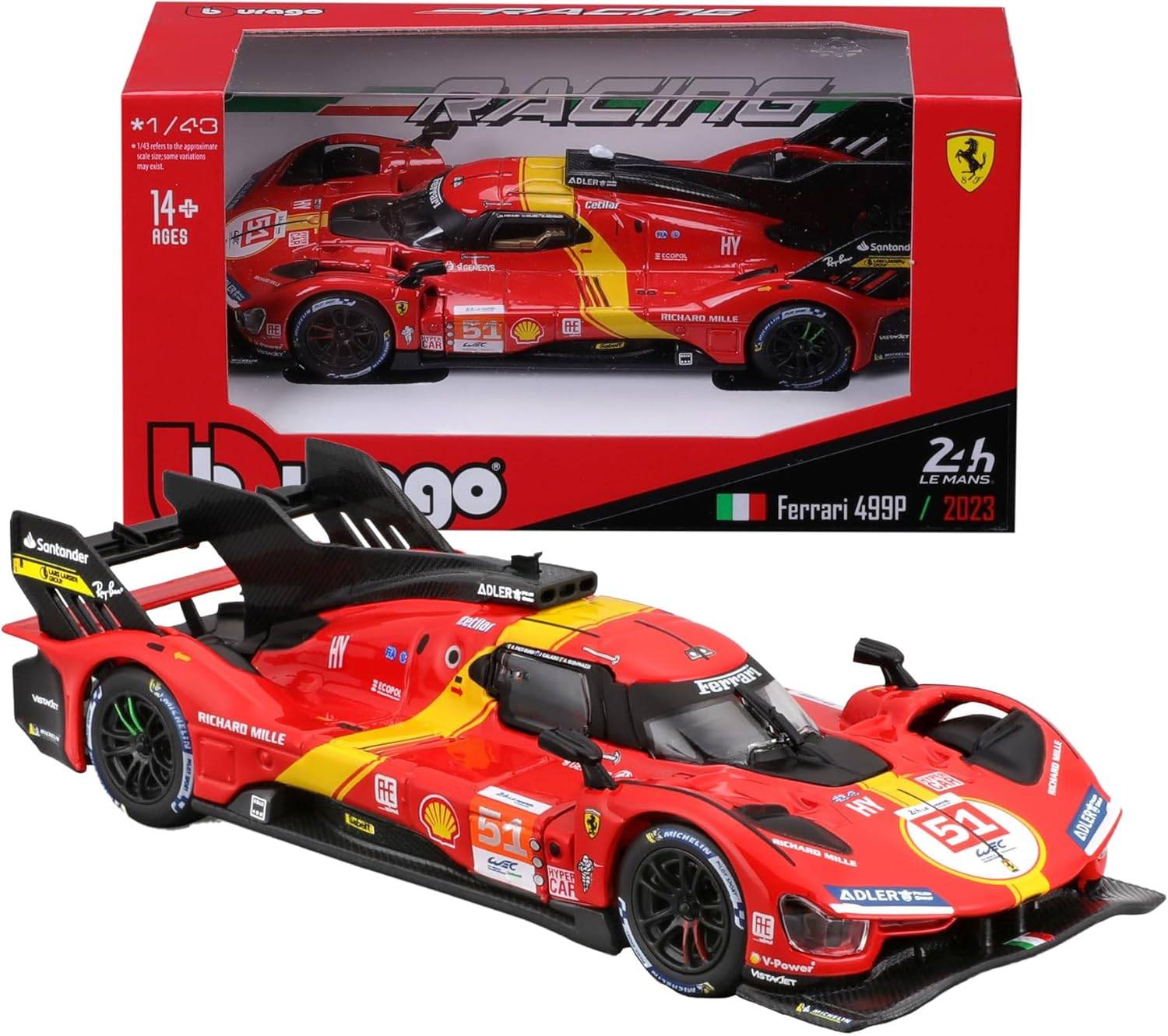 Bburago Ferrari 499P LMH Nr. 51 Modellauto 1:43 Modell 2023 24H Le Mans 14+