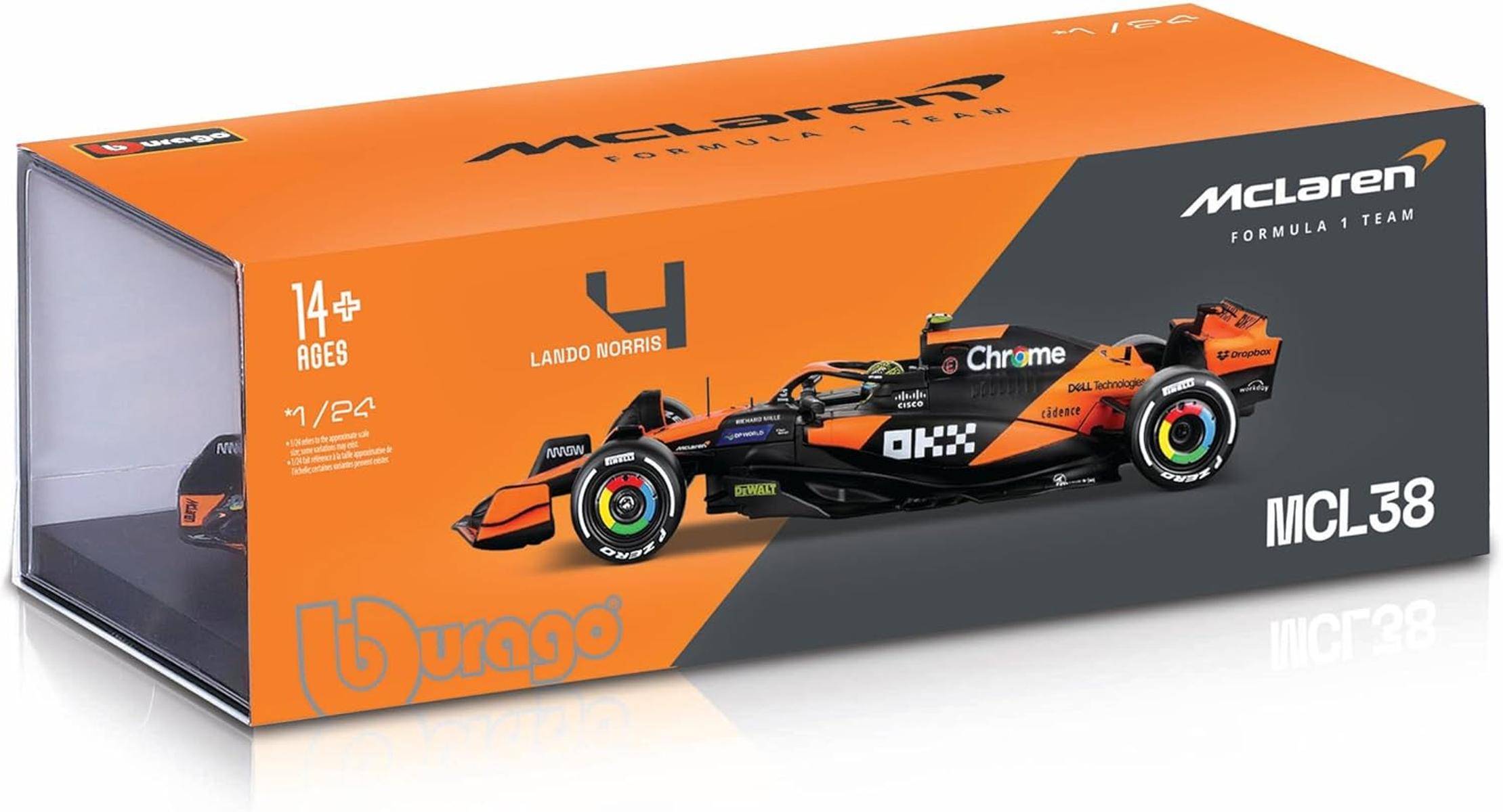 Bburago Formel 1 McLaren MCL38 2024 Modellauto1:24 orange schwarz 18-28033N 14+