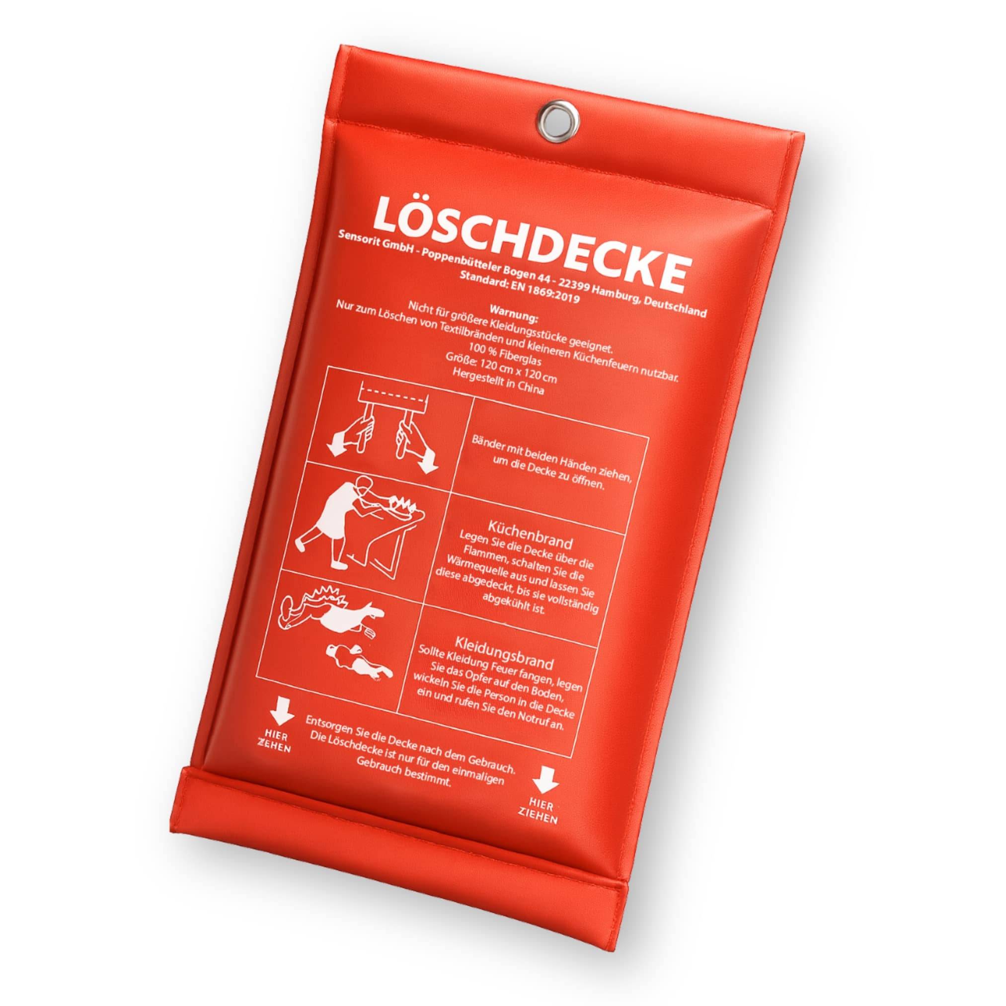 Löschdecke 120 x 120 cm, Feuerlöschdecke Brandschutzdecke Küche Fettbrände Auto Kamin uvm.