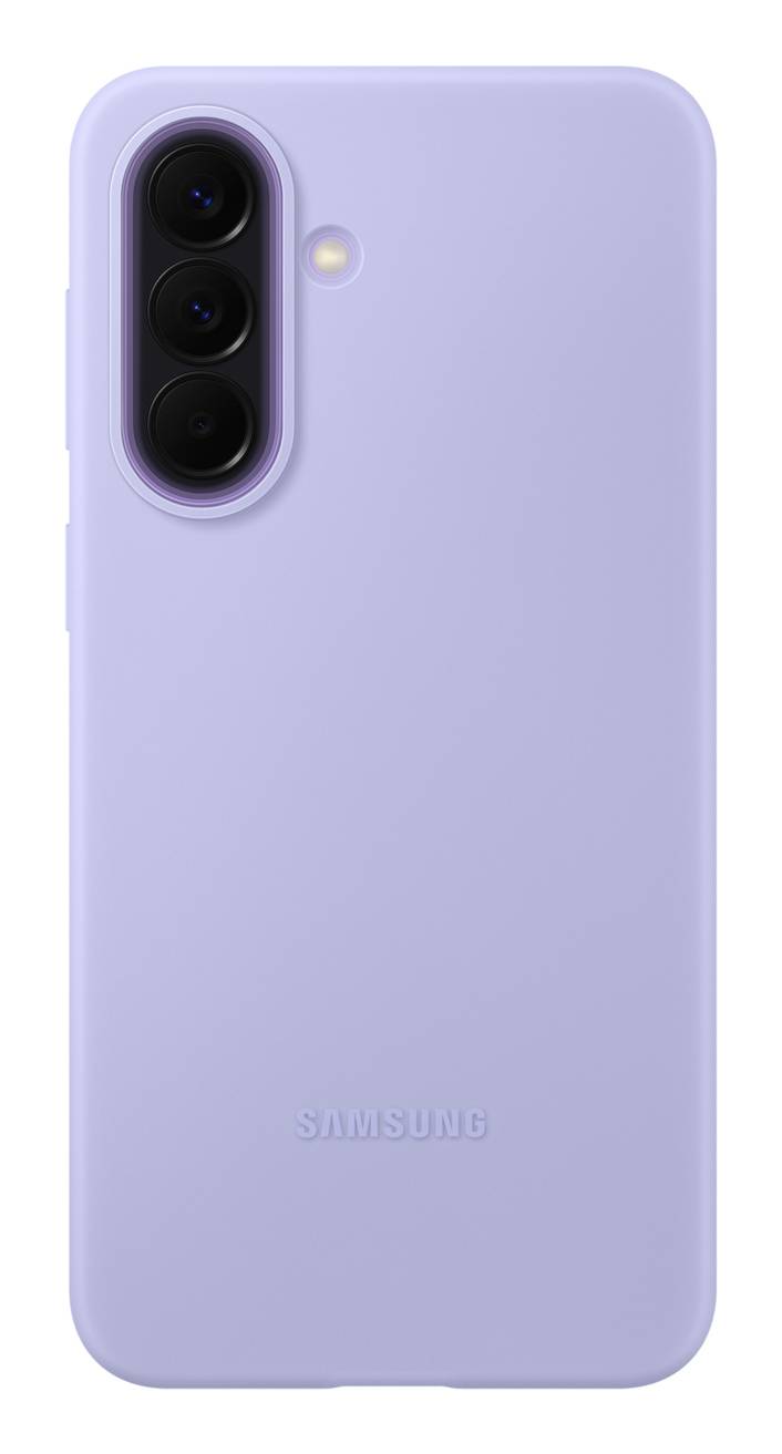 Rückseite eines hellvioletten Samsung-Smartphones mit dreifacher Rückkamera und LED-Blitz in der oberen linken Ecke.